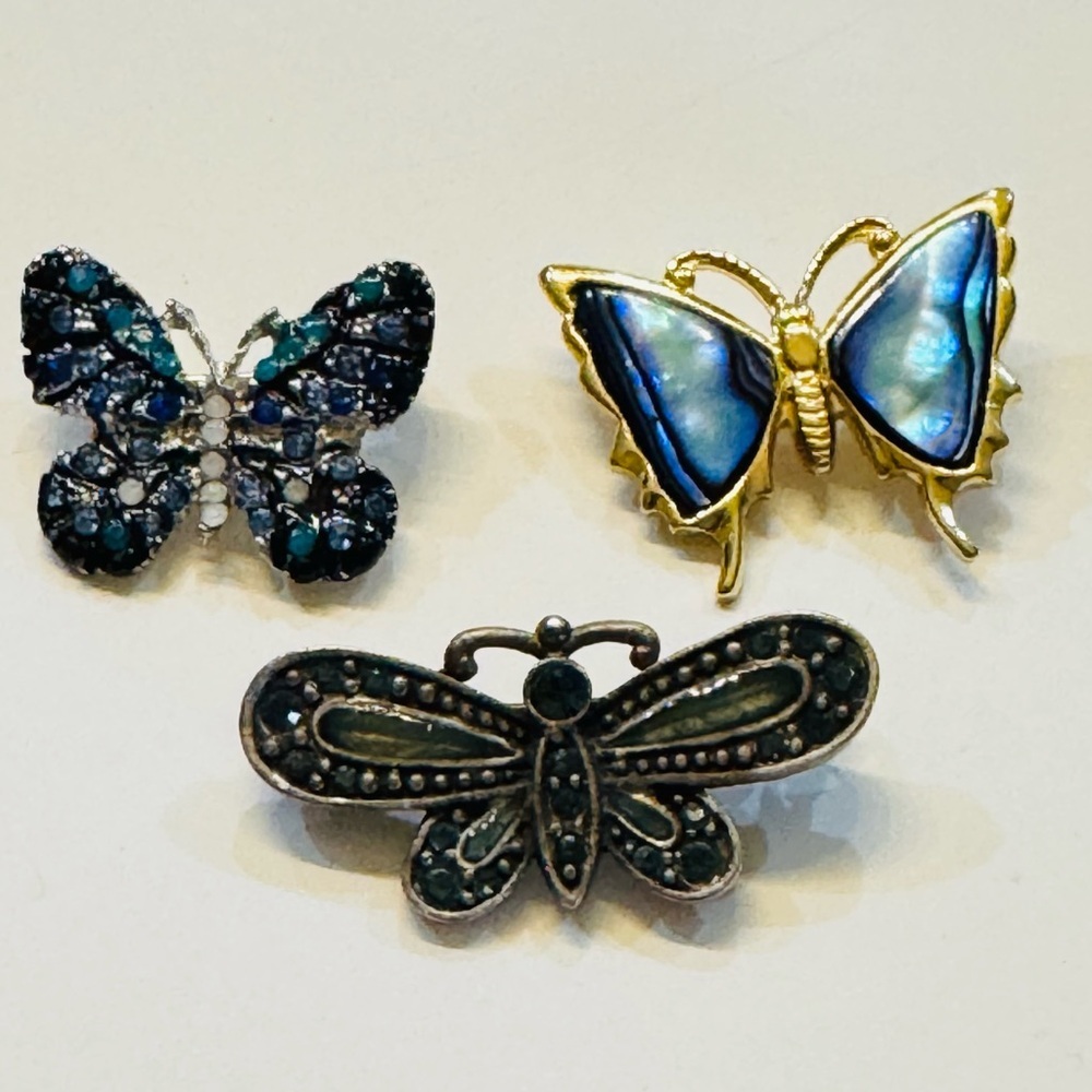 Butterfly Brooch‎ Set of 3 with Blue and Gold Accents